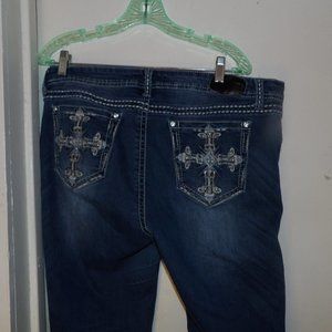 Real Jeans Christian Cross Pockets Midrise Boot Cut Jeans Sz 34